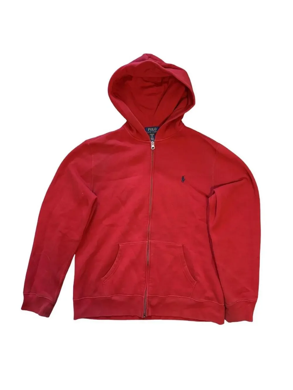Polo Ralph Lauren Hoodie Red Full Zip Jacket Cotton Pockets Boys Size XL 18-20
